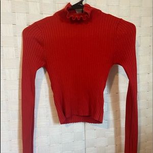 Divided H&M XS Red Frilly Long Sleeve Crop Top